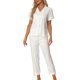 thumbnail image 1 of INSPIRE CHIC Conjunto de pijama de satén para mujer con botones, manga corta y pantalones largos, conjunto de ropa de dormir a rayas sólidas, talla S, blanco, 1 of 6