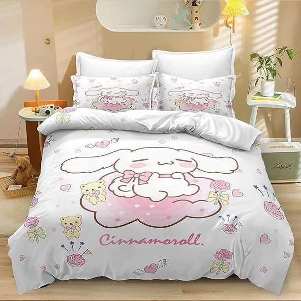 Cinnamoroll Cute Bed Duvet Cover Funny Anime Cartoon Bedding Sets Lightweight 3 Piece Comforter Sets