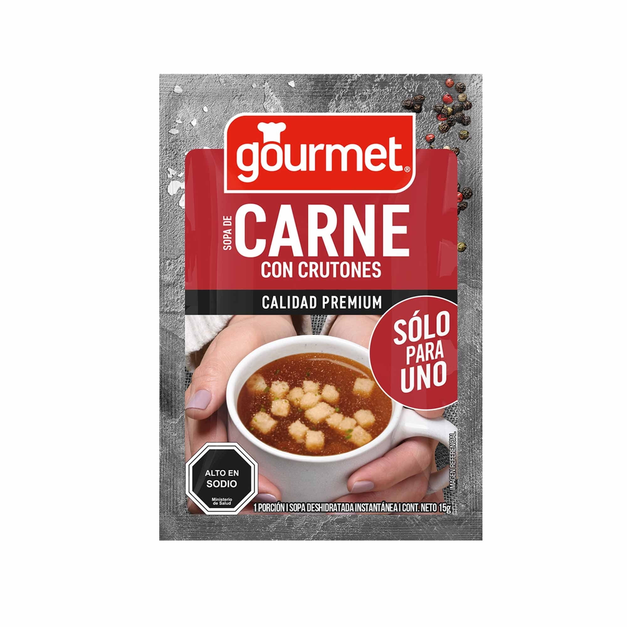 Sopa Individual Sabor Carne Con Crutones Sobre 15 g Gourmet