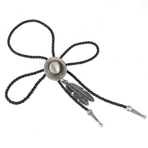 Genérico - Negro Pu Cuero Occidental Vaquero Rodeo Bolo Tie Bola Collar Antiguo Plata