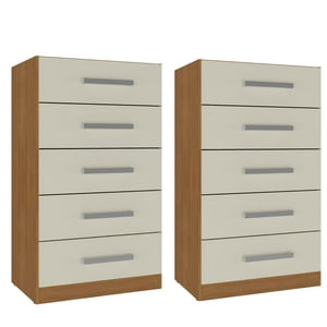 Movelaria - Combo 2 Cómodas 5 Cajones 91X46X35 Cm Off White R05X2
