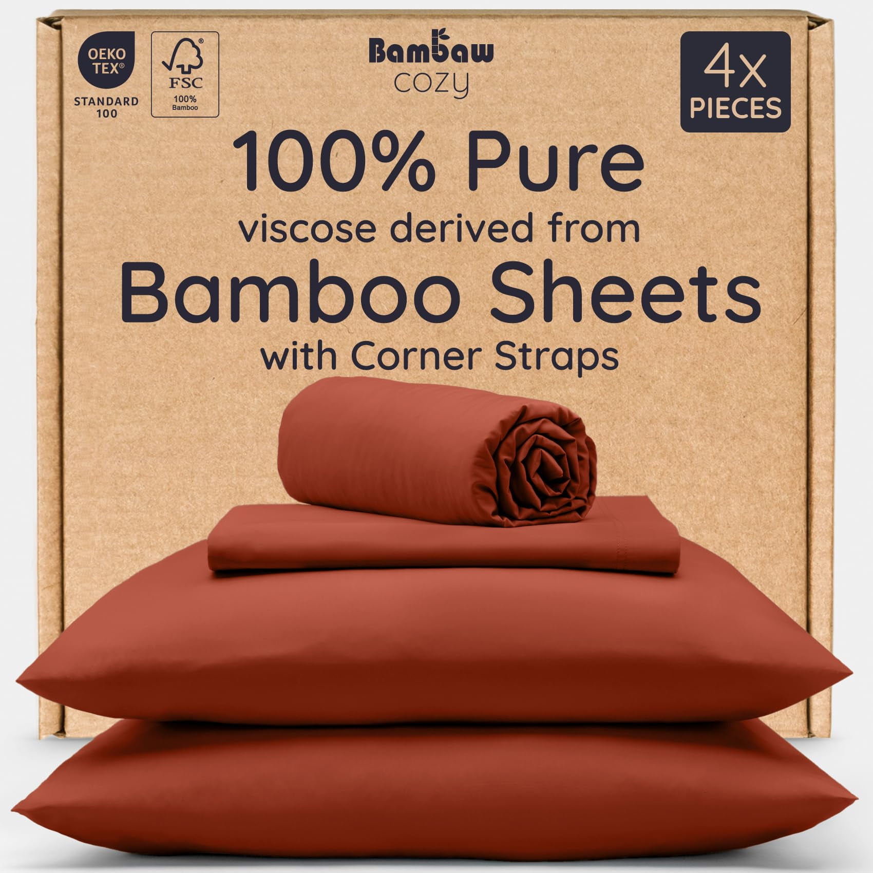 Juego De Sábanas Queen Bambaw De Viscosa De Bambú 4 Piezas Con Profundidad De 41 Cm Y Frescura