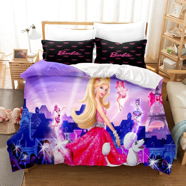 Barbie Pink Fashion Cartoon 3 Pcs Bed Set,3D Printing Bedding Set,For Kids Adult Girls Boys Bed Sheets