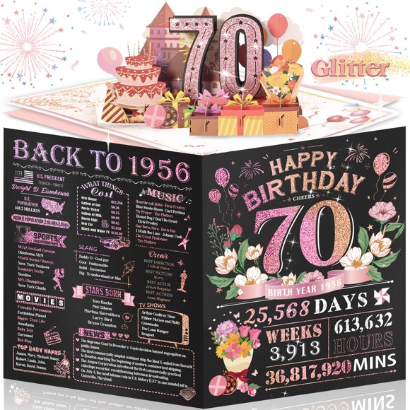 Tarjeta de cumpleaños Aiunmiol 3D pop-up 70 años rosa