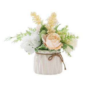 Magideal - Flores Artificiales, Simulación Con Jarrón Arreglo Floral Bonsai Planta Tela Para Decoración Boda Fiesta De Escritorio Hogar Blanco