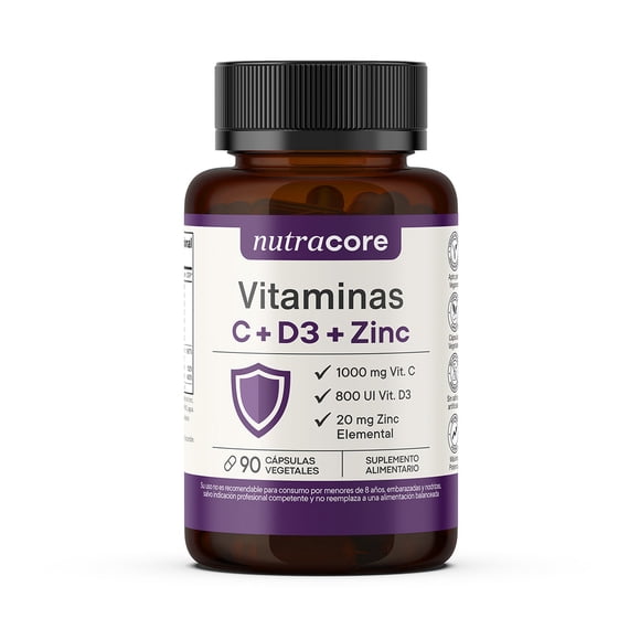 Vitaminas C + D3 + Zinc - 90 Cápsulas Vegetales | NutraCore