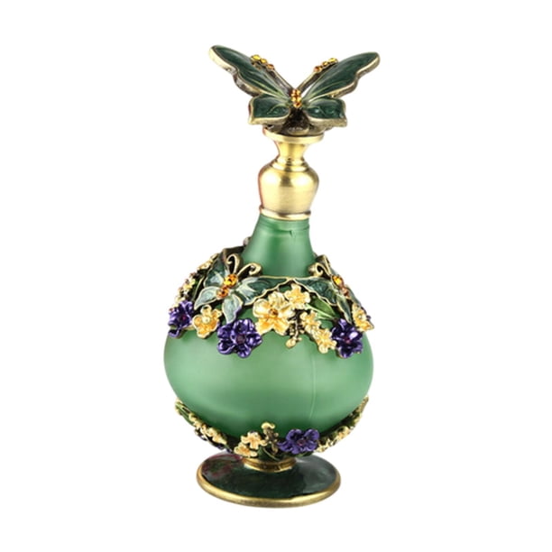 Botella de perfume con diseño de flores y tapa de mariposa, multifunción, a prueba de fugas, pequeña botella de vidrio con pulverizador, dispensador d