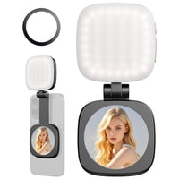 Xusx111 - Iluminación Del Anillo De Llenado Del Teléfono Plegable Compatible Con La Luz De Selfie Magnética Con Espejo Para El Maquillaje De Zoom Grabación De Fotografía Videoconferencia, Negro