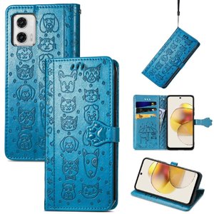 Funda Cartera Foxdock Para Moto G73 , Flip Pu Con Relieve De Gatos Y Perros, Tarjetero Y Soporte