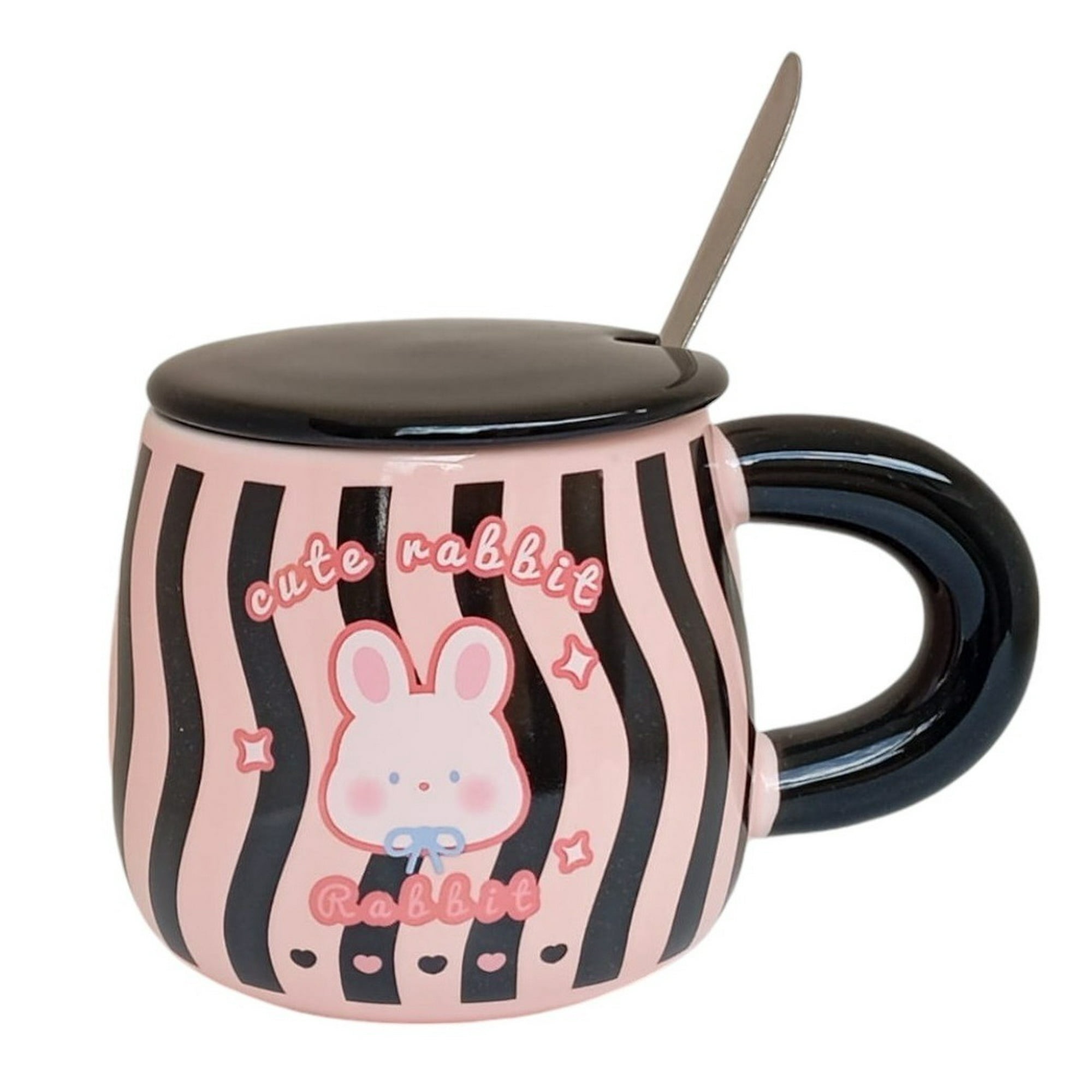 El Edén - Tazón Diseño De Conejos + Tapa, Cuchara Mug, Kawaii