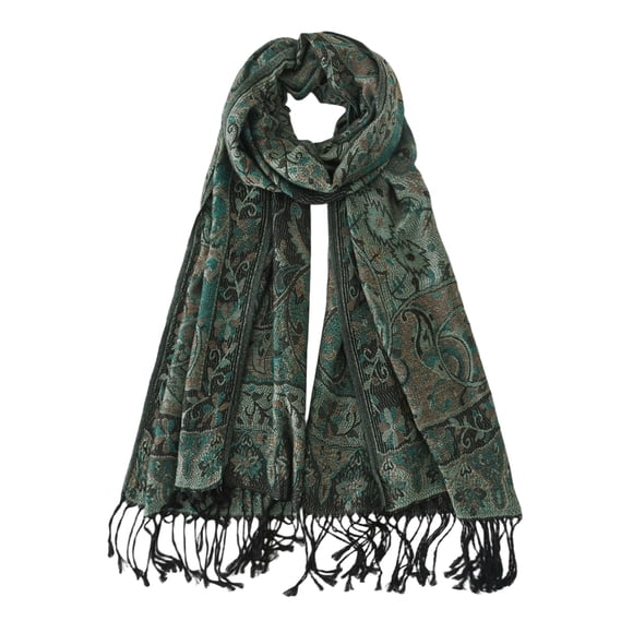 Pashmina Nonakgado Negra y Cian con Estampado Paisley