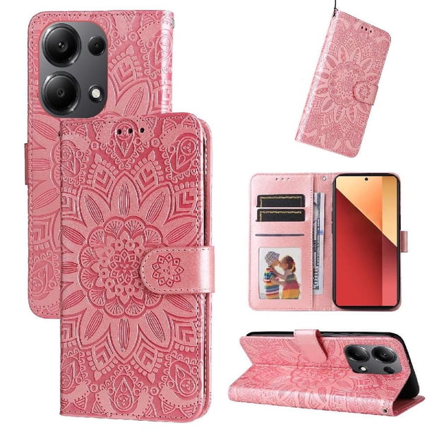 Funda tipo cartera FOXDOCK para Xiaomi Poco M6 Pro 4G , diseño girasol en relieve, cuero PU, cierre magnético, soporte y tarjetero