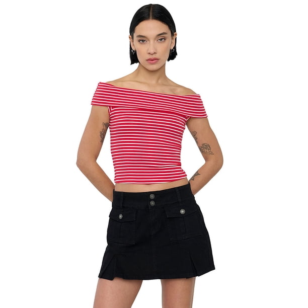 Polera Mujer Cuello Bote Color Rojo Corona