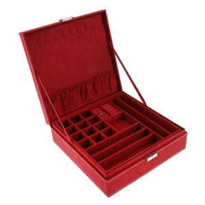 Genérico - Dos Capas De Terciopelo Caja De La Joyería Titular De La Caja Organizador De Almacenamiento Con Bloqueo Rojo