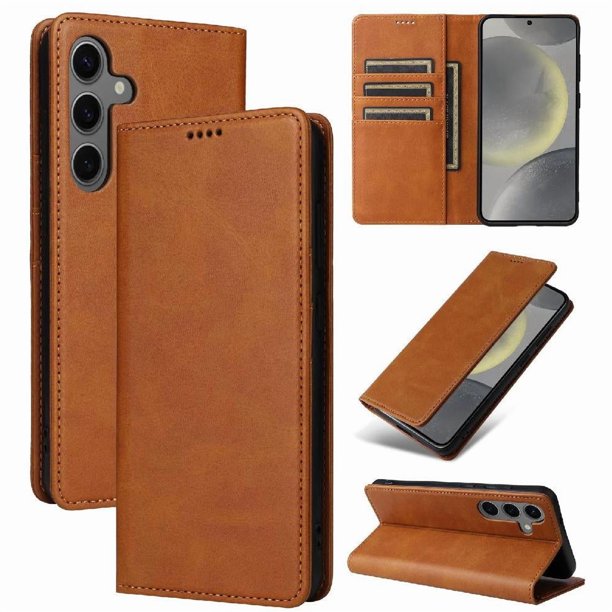 Funda Cartera para Samsung Galaxy S25 con Ranuras Tarjetas y Soporte - Protección Completa Marrón