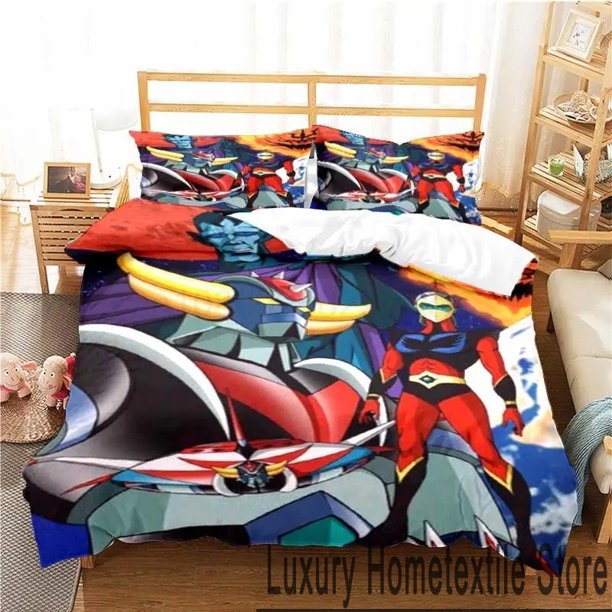 v24 Bed Sheets Goldorak Grendizer UFO Robot Bedding Set,Duvet Cover Bed Set Quilt Cover Pillowcase,King Queen Twin Size Boy Girl Adult 3-Piece Bedding Set (1 Duvet Cover + 2 Pillow Shams) Bed Sheets j