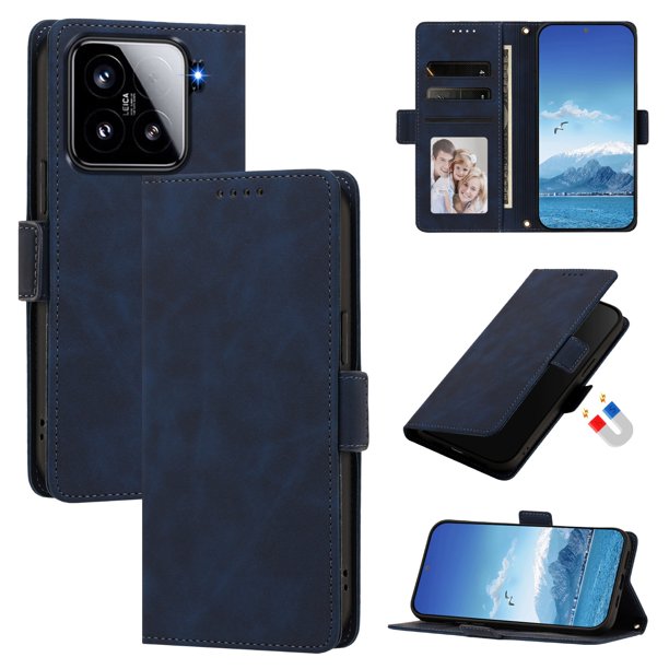 Funda Billetera Delgada para Xiaomi 15 con Ranuras y Soporte Azul oscuro