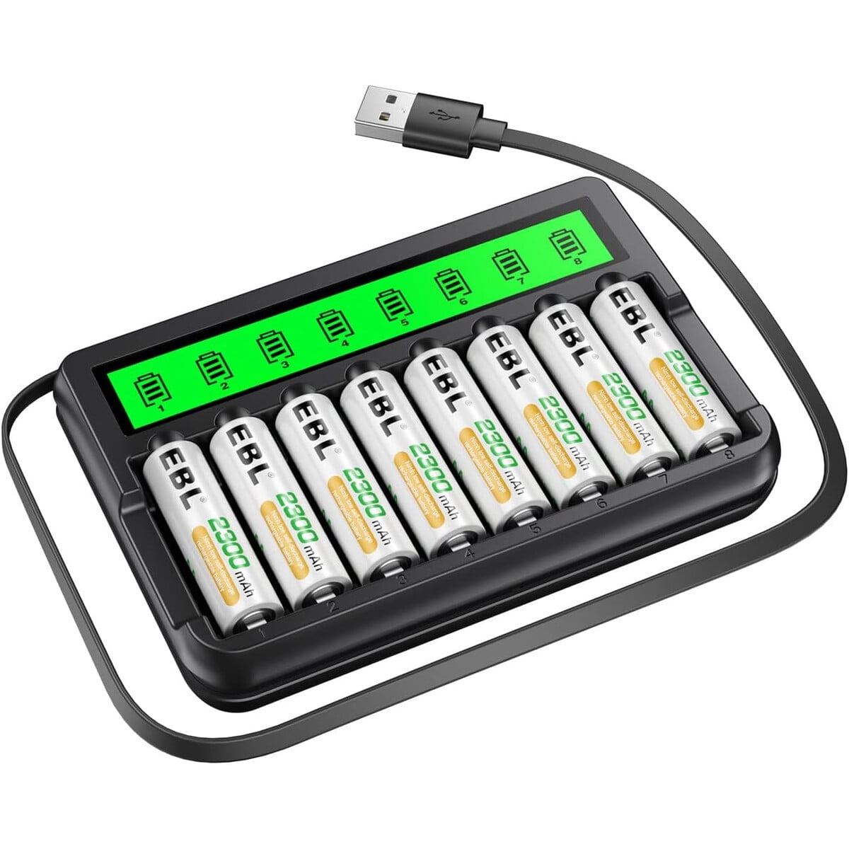 Baterías Recargables Aa Ebl 8 Unidades Con Cargador Lcd 2300mah