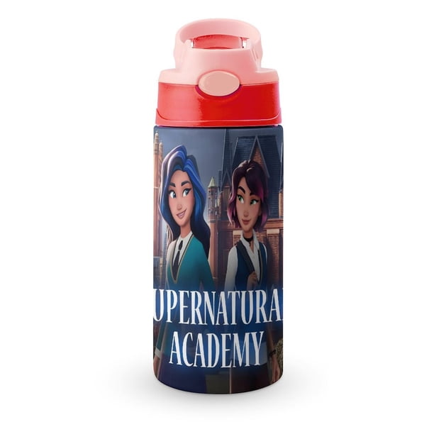 Academia SobrenaturalBotella de Agua con Tapa Pop Top de Un Toque, Acero Inoxidable, a Prueba de Fugas, para Deportes, Botella Infantil rosa 12 oz