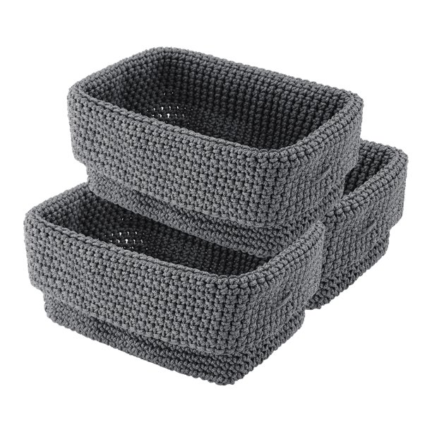 REGALWOVEN 3 Paquetes de Cestas de Almacenamiento Tejidas, Caja de Almacenamiento para Estante y Armario para Llaves, Bandeja para Entrada, Decoración del Hogar Gris 8.3*5.1*6.1in