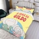 thumbnail image 3 of Dibujos de Gildo Conjunto de sábanas temático, trío de piezas, cómodo y amigable con la piel, diseño único, regalo de decoración para el hogar para familiares, amigos y fans, 90 cm * 190 cm, 3 of 6