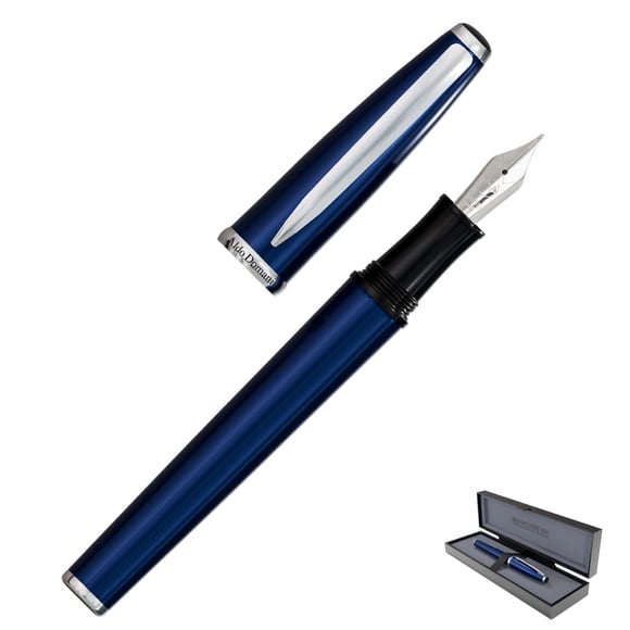 Pluma Estilográfica Aldo Domani Azul Con Punta Plateada