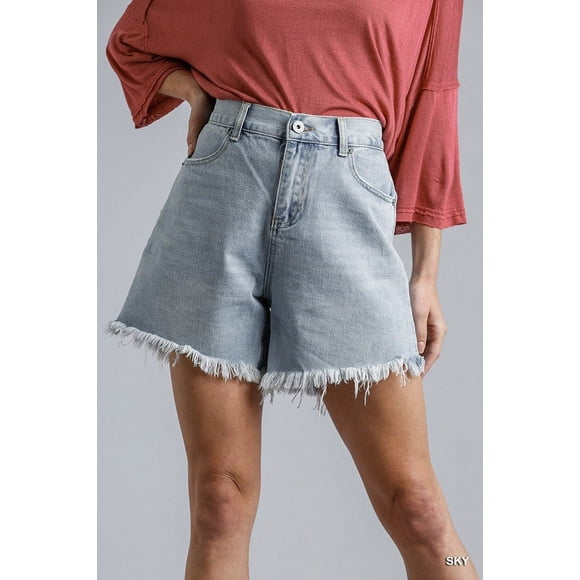 Shorts CCwholesalesclothings Denim Cintura Alta Dobladillo Sin Terminar