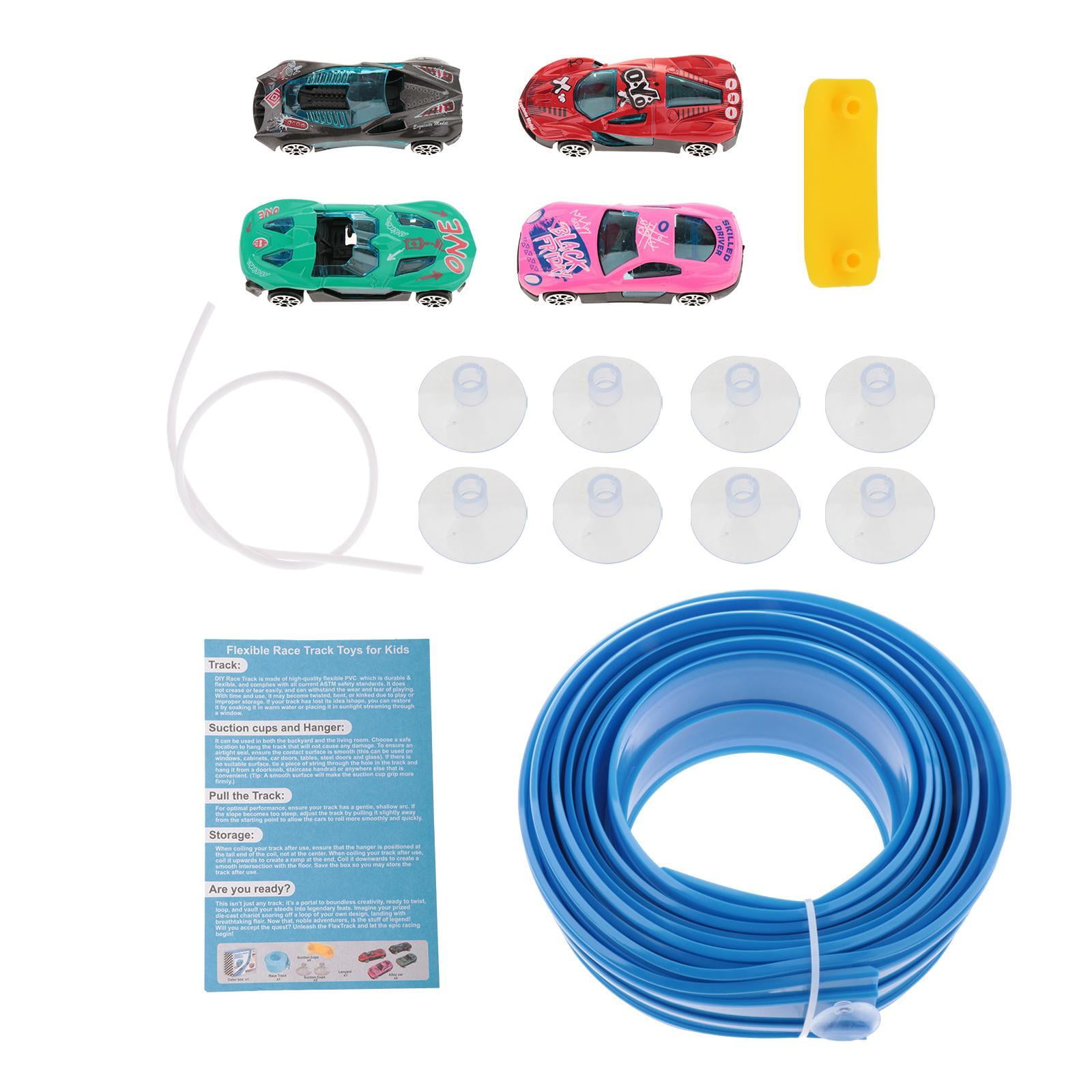 Bothyi - Pista De Carreras Flexible De 15 Pies Con Kit De 4 Autos De Aleación, Ventosas Fuertes Y Versátiles, Color Azul