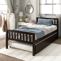 M&Ms - Twin Bed With Trundle, Platform Bed Frame With Headboard And Footboard, For Bedroom Small Living Space,No Box Spring Needed,Espresso