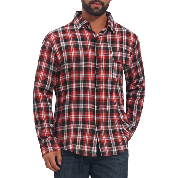 Camisa de Cuadros de Hombre INSPIRE CHIC Manga Larga con Botones Camisas Casuales Vintage Ligeras XL Rojo