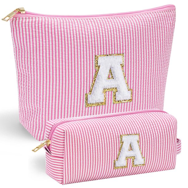 Bolsa de maquillaje YOOLIFE con inicial personalizada para el día de San Valentín, rosa