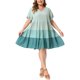 thumbnail image 1 of GRACE & GRANDEUR Vestido midi de chambray con mangas cortas con volantes, vuelo fluido y dobladillo en capas para mujer de talla grande 1X gris verde, 1 of 5