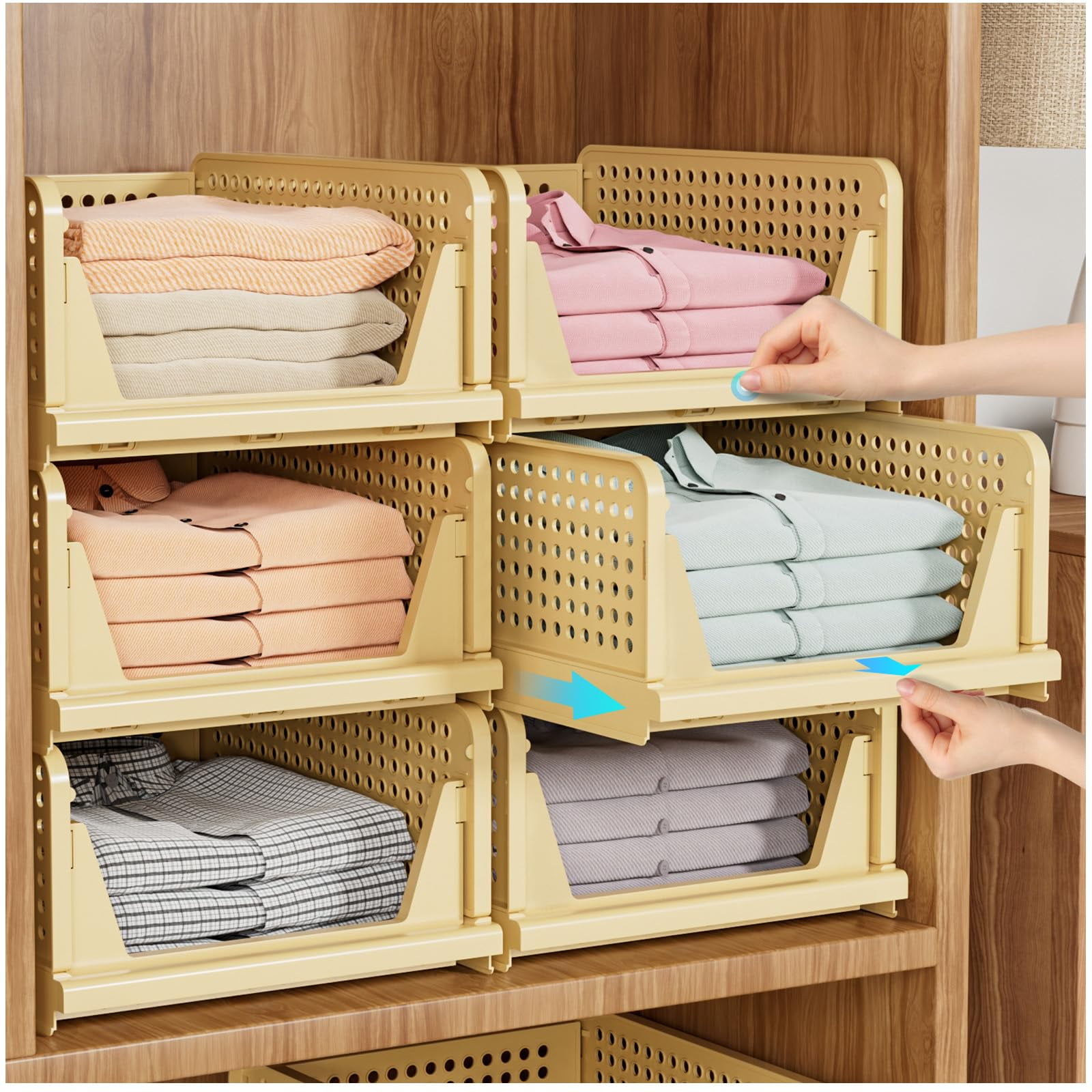 Caja Organizadora De Armario Snslxh Apilable, Paquete De 5, Color Amarillo