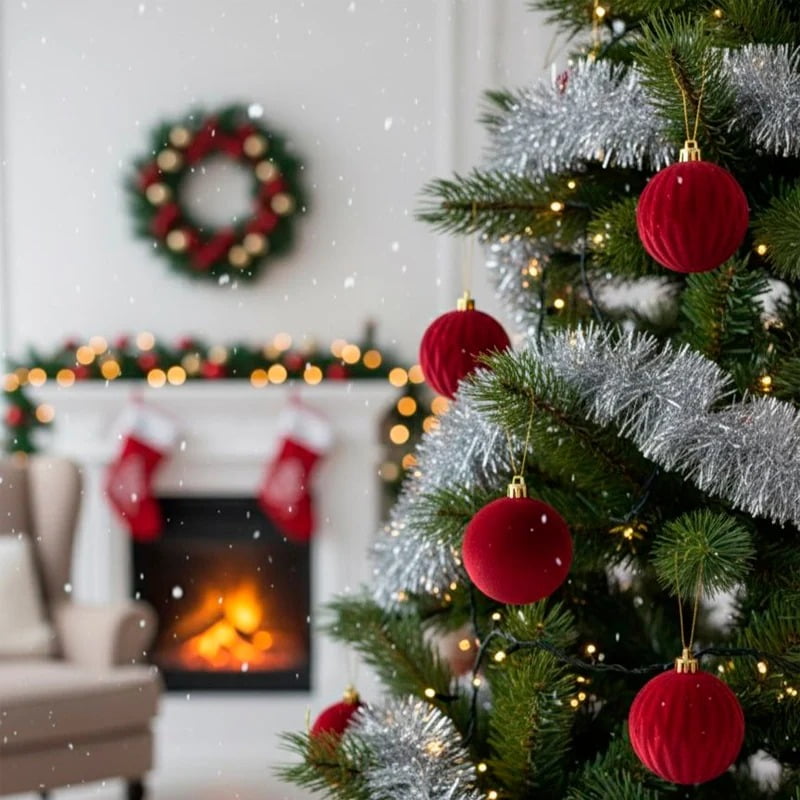 Genérico - Set X6 Esferas Navideñas De Terciopelo Adornos Árbol Navidad Burdeos