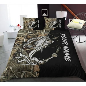 Milsleep - Hermoso Bass Fishing Tattoo Camo Ropa De Cama Personalizada De Pesca, Personalizada