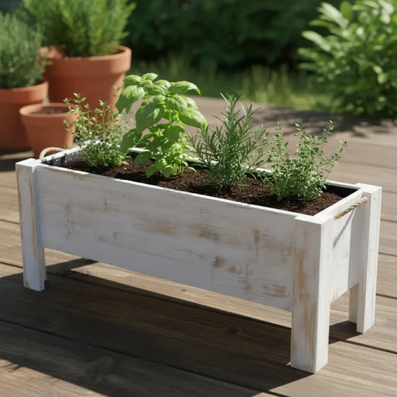 Jardinera de madera, blanco abayalde 96x31x30