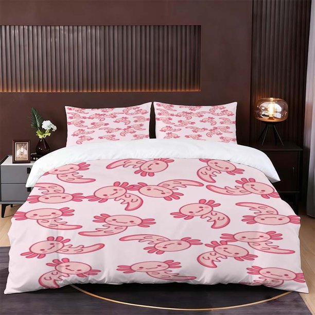Cartoon Pink Salamander Pattern Bedding Set. Soft And Comfortable Bedding Set Suitable for All Seasons