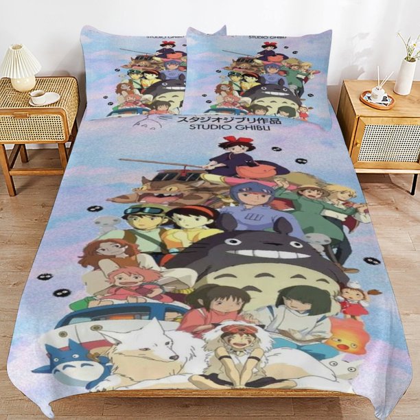 x415 My Neighbor Totoro Bed Duvet Cover Microfiber Bedding Sets 3D Printed Lightweight 3 Piece Comforter Sets, 1 Duvet Cover And 2 Pillow Shams for Kids Boys Girls 90"x90" jn415