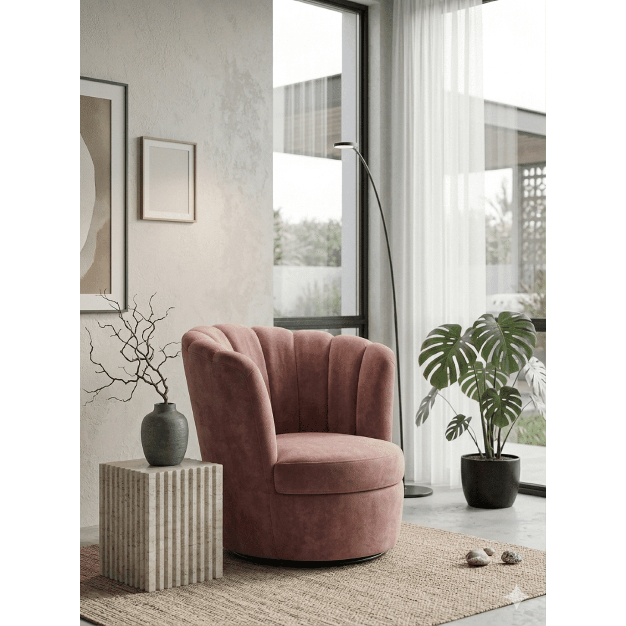 Muebles New - Sitial Flor Giratorio Palo Rosa Felpa