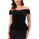 thumbnail image 1 of INSPIRE CHIC Top de Terciopelo de Noche para Mujer, Hombros Descubiertos, Cóctel, Formal, Peplum, 2XL Negro, 1 of 6