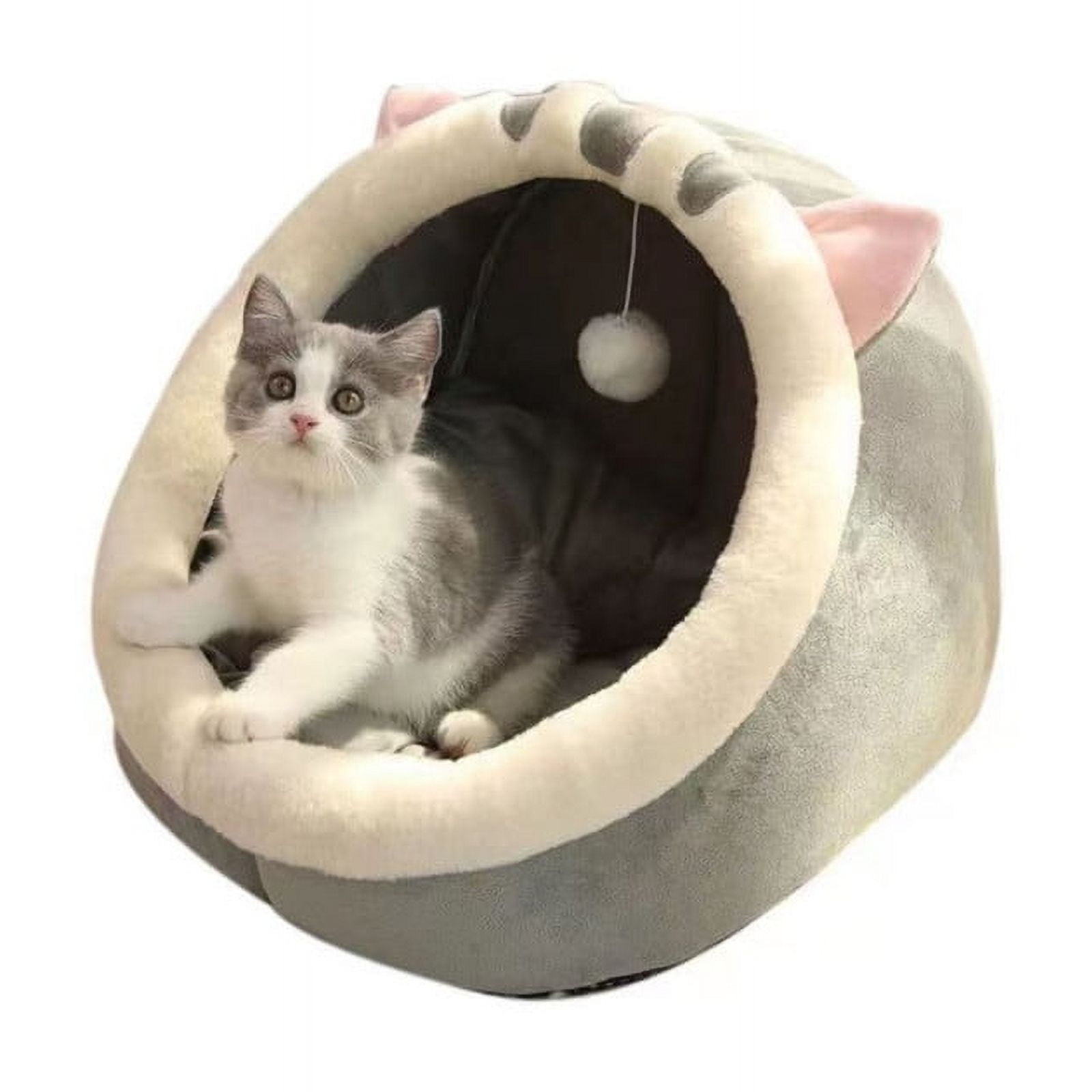 Babyluna - Casa Cama Suave Para Gatos Con Juguete Colgante Gris