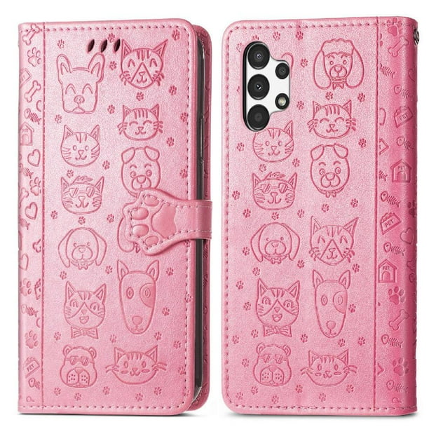 Funda Cartera FOXDOCK para Samsung Galaxy A13 4G , Flip PU con Relieve de Gatos y Perros, Tarjetero y Soporte