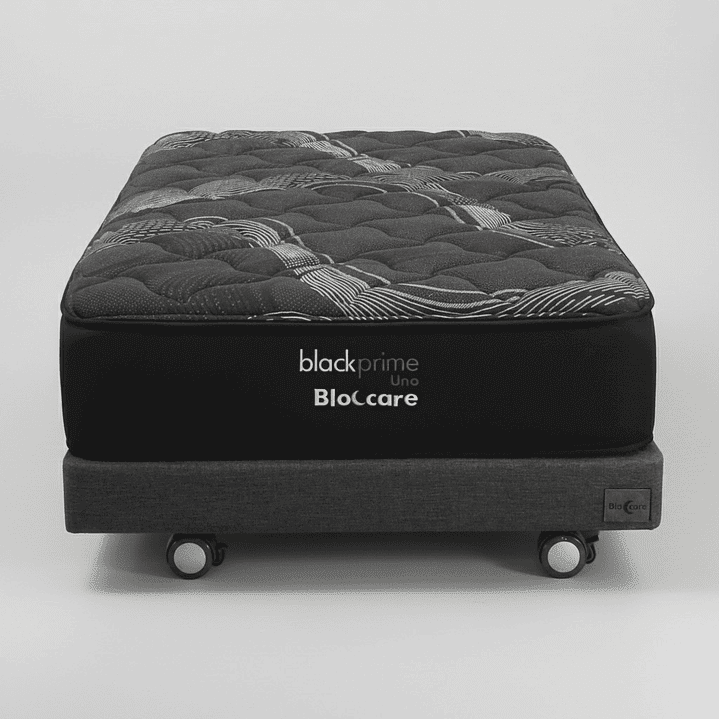 Bloccare - Cama 1 Plaza Box 13 Cm + Colchon Black Prime - Modelo Uno- Rueda Logo