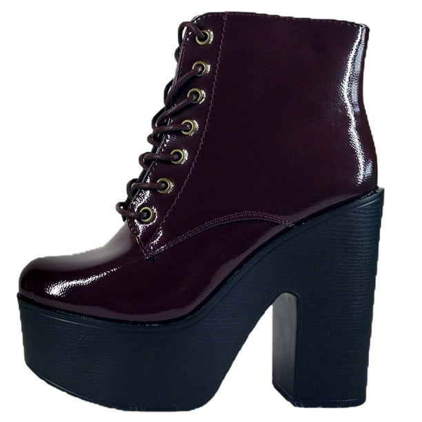 Botin Charol Taco Alto con Plataforma 60 Yassne Burdeo