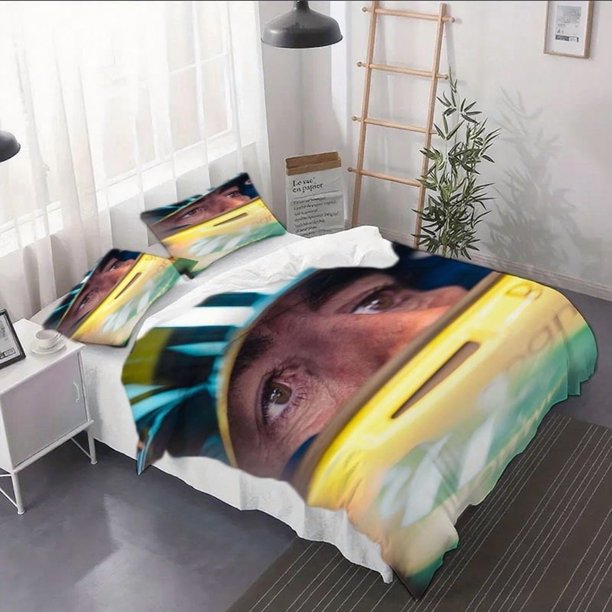 3pcs Racing Driver Portrait Duvet Cover Set - Vibrant Yellow Blue Design Soft Polyester Bedding Set for Home Decor