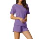 thumbnail image 4 of INSPIRE CHIC Conjunto de Lounge de Punto de Waffle para Mujer, Pijama de Manga Corta con Bolsillos, Mezcla de Algodón Suave para Primavera Verano XS Púrpura Oscuro, 4 of 6