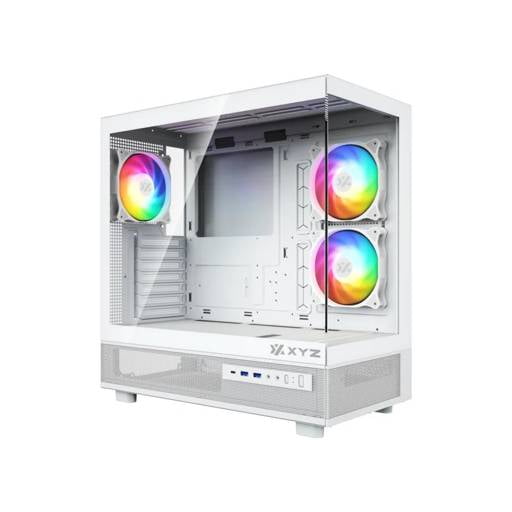 Gabinete XYZ AURORAX 50, ATX, Vidrio templado, vista panoramica, 3 venntiladores ARGB, Blanco