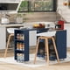 thumbnail image 2 of K&K Rolling Kitchen Island With Extended Table, Kitchen Island on Wheels with LED Lights,Power Outlets and 2 Fluted Glass Doors, Kitchen Island with a Storage Compartment and Side 3 Open Shelves, Navy, 2 of 3