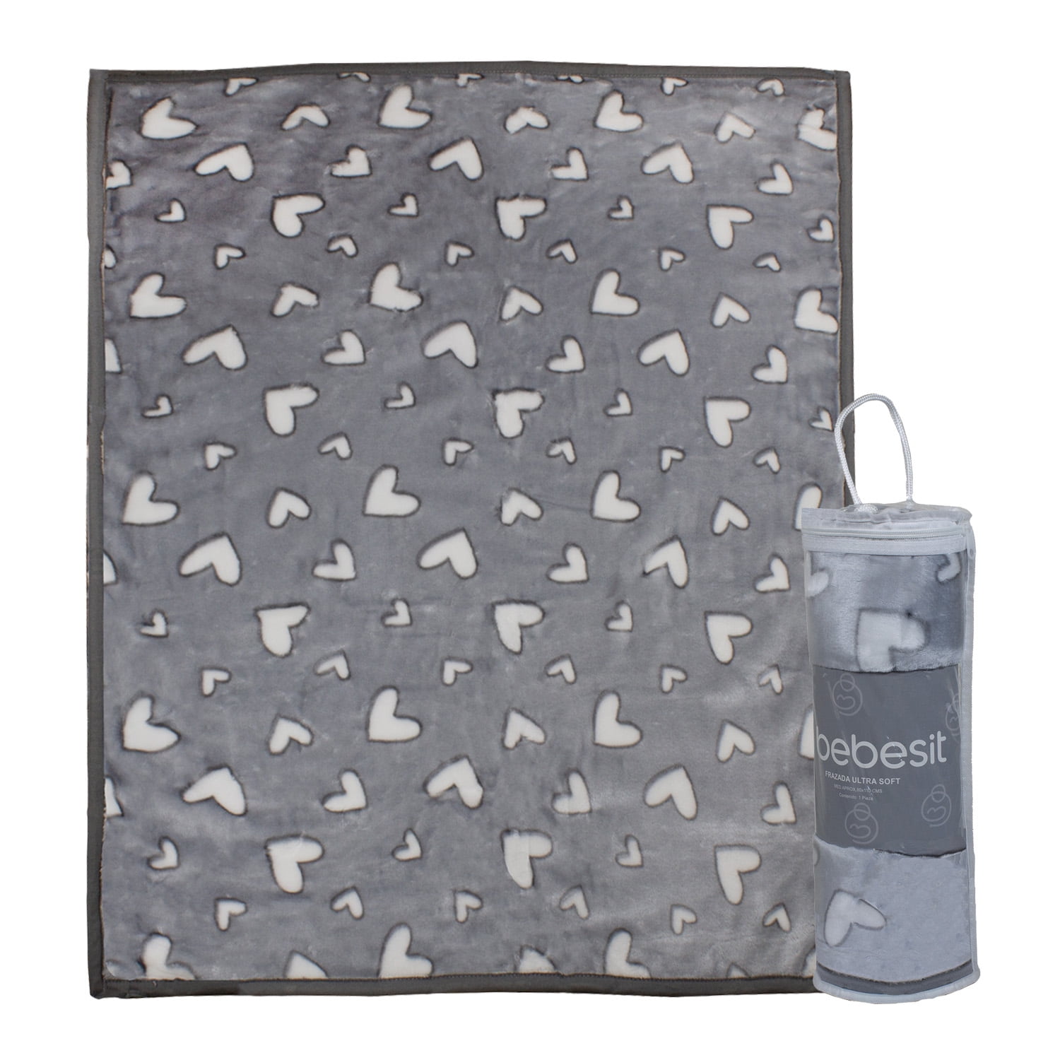 Frazada Ultra Soft Corazones 80x110cm Gris Bebesit
