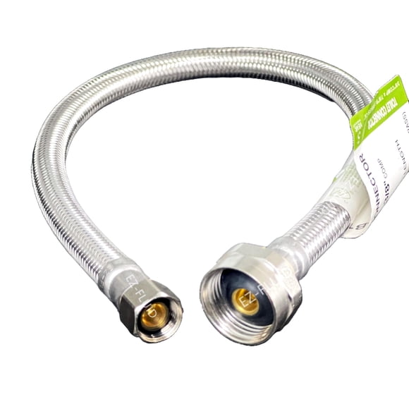 EZ-Fluid Conector metálico para suministro de agua del inodoro de 12 pulgadas, tuerca de metal, comp